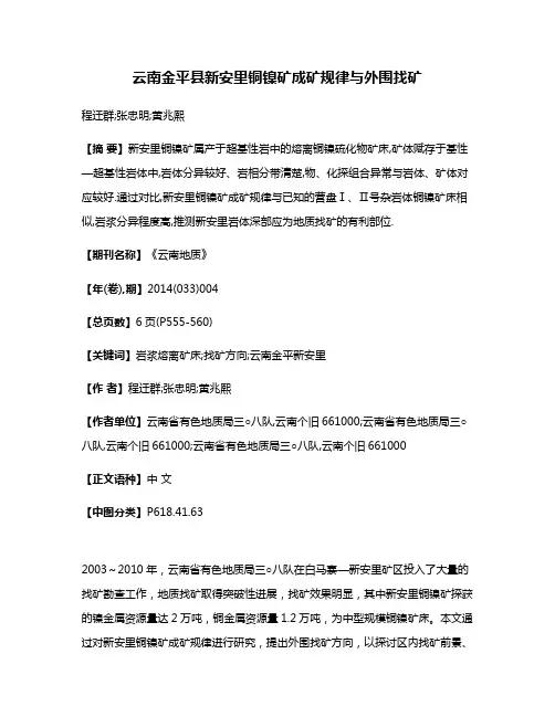 云南金平县新安里铜镍矿成矿规律与外围找矿