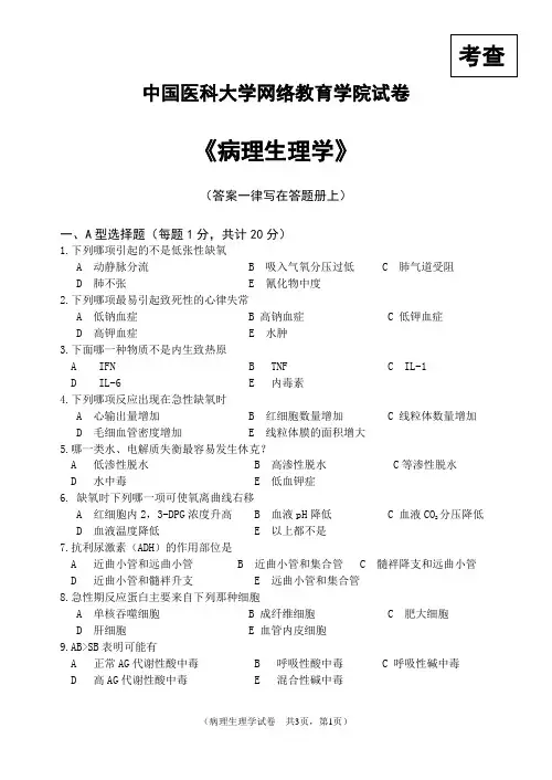 中国医科大学网络教育学院试卷