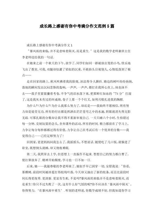 成长路上感谢有你中考满分作文范例5篇