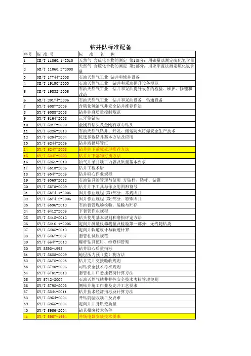 有效技术标准目录(钻井队标准配备)