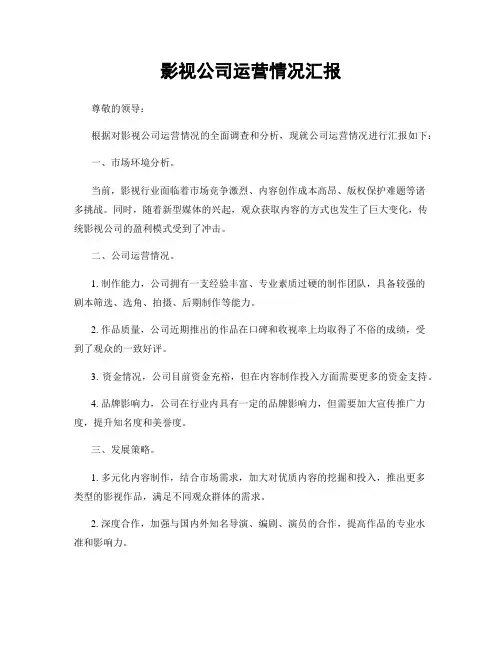 影视公司运营情况汇报