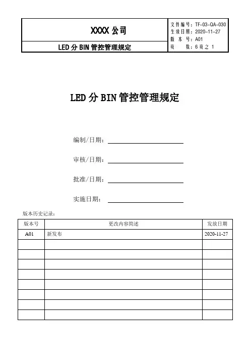 LED分BIN管控管理规定(汽车照明LED模组)