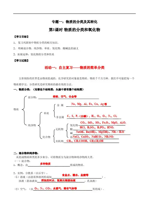 1 物质的简单分类和氧化物(解析版)