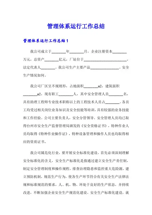 管理体系运行工作总结