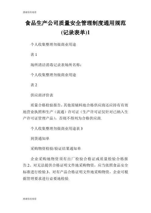 食品生产公司质量安全管理制度通用规范记录表单.doc
