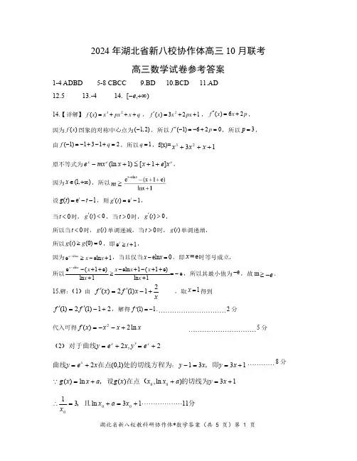 2025届湖北新八校协作体高三10月联考数学试卷答案