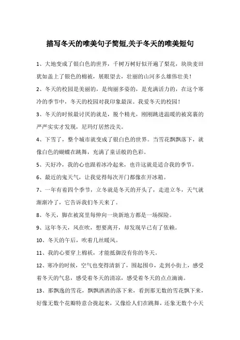 描写冬天的唯美句子简短,关于冬天的唯美短句