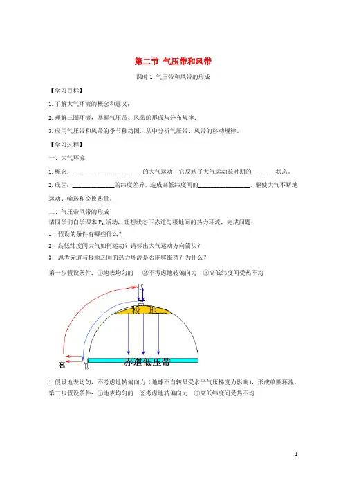 【重点推荐】2019高中地理 第二章 地球上的大气 2.2.1 气压带和风带的形成学案3 新人教版必修1