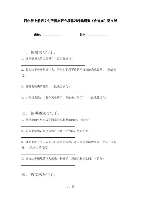 四年级上册语文句子提高班专项练习精编题型(含答案)语文版