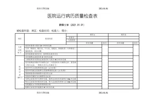 医院运行病历质量检查表之欧阳引擎创编