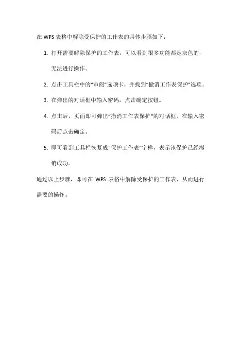 wps里解除受保护的工作表