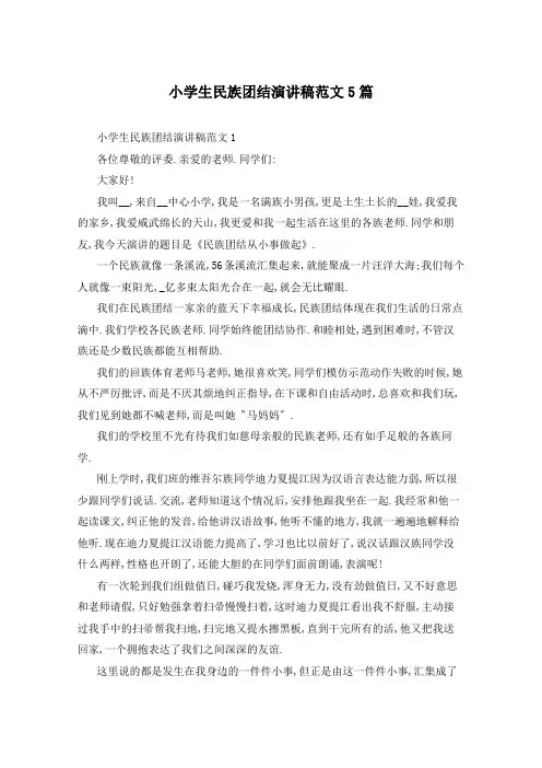 小学生民族团结演讲稿范文5篇