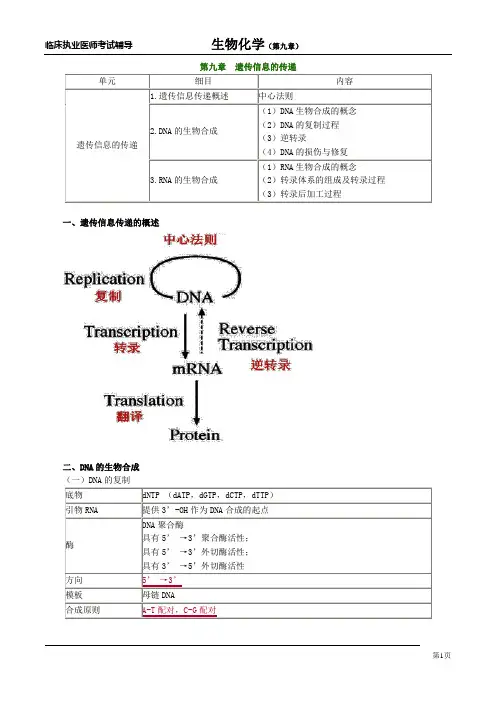 2018年临床执业医师考试辅导讲义《生物化学》第九章 遗传信息的传递