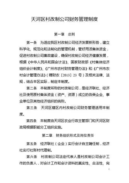 天河区村改制公司财务管理制度
