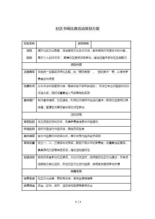 社区书画比赛活动策划方案