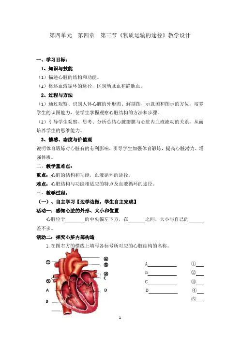 初中生物_第三节物质运输的途径教学设计学情分析教材分析课后反思