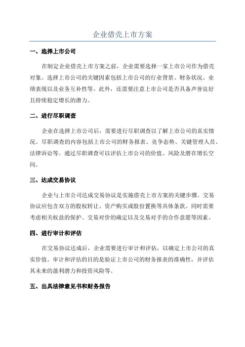 企业借壳上市方案