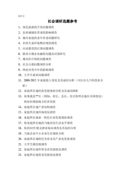 社会调研选题参考【精选资料】