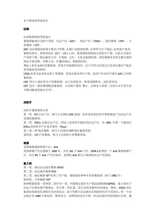各国红酒等级划分