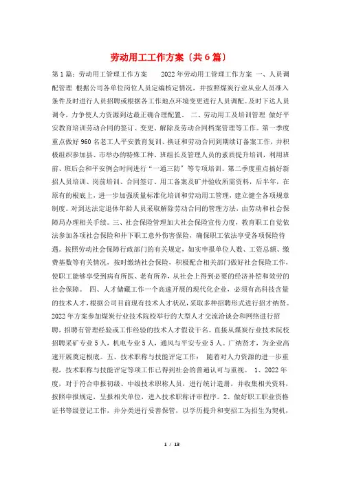 劳动用工工作计划(共6篇)