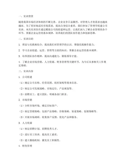 管理学组建公司实训报告