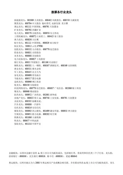 股票各行业龙头.doc