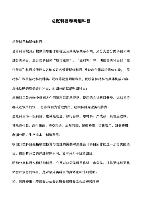 会计实务：总账科目和明细科目