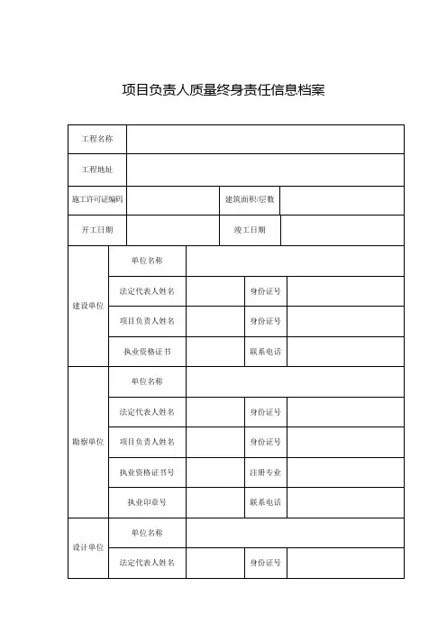 各方主体项目负责人质量终身责任信息档案
