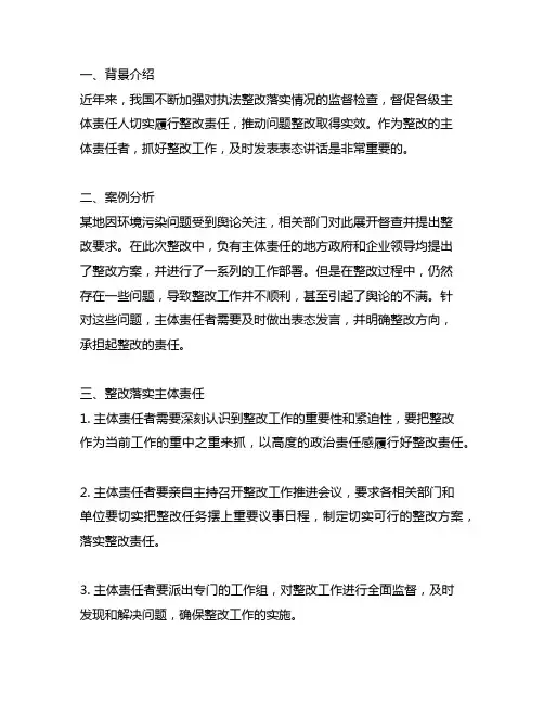 一案一整改落实主体责任抓整改表态发言材料