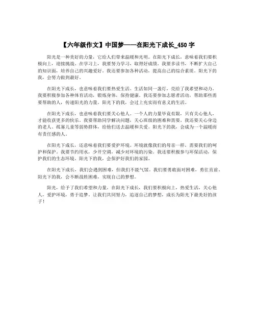【六年级作文】中国梦——在阳光下成长_450字