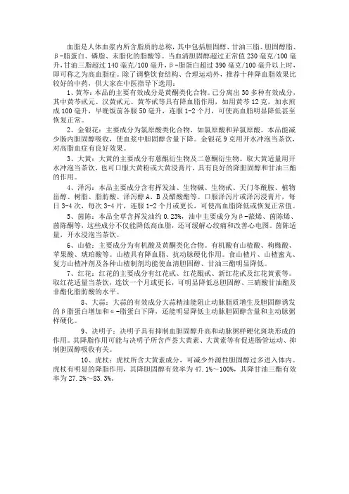 控制血脂的中药