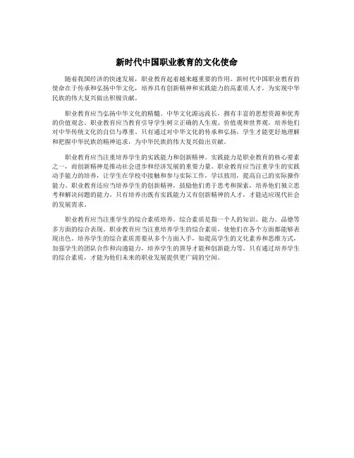新时代中国职业教育的文化使命