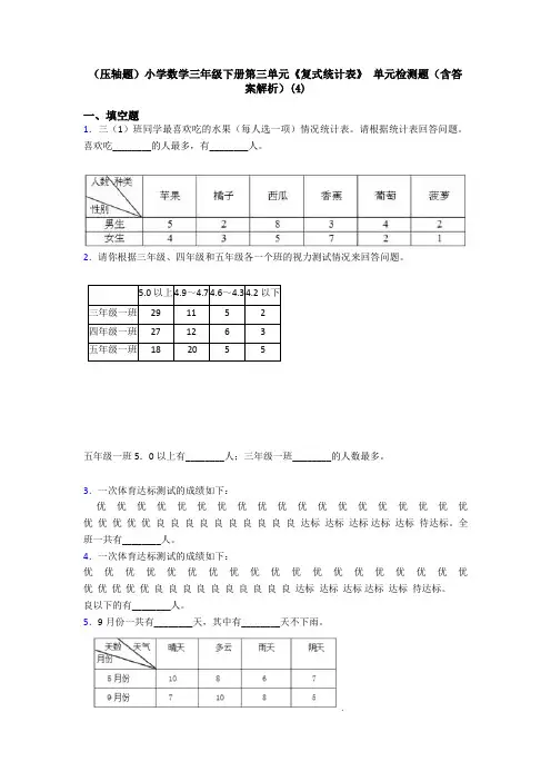(压轴题)小学数学三年级下册第三单元《复式统计表》 单元检测题(含答案解析)(4)