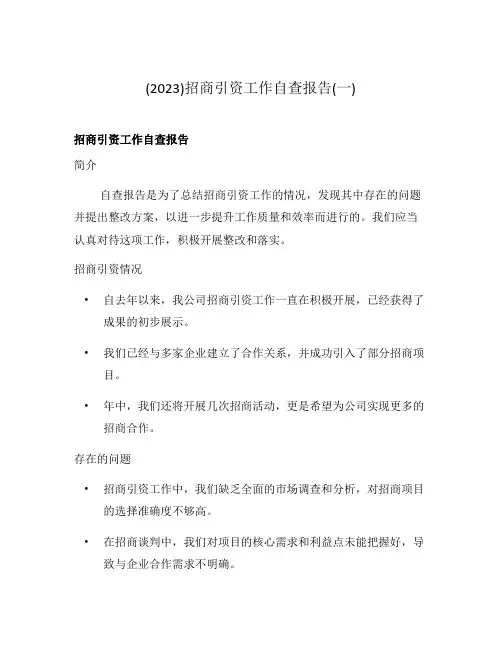 (2023)招商引资工作自查报告(一)