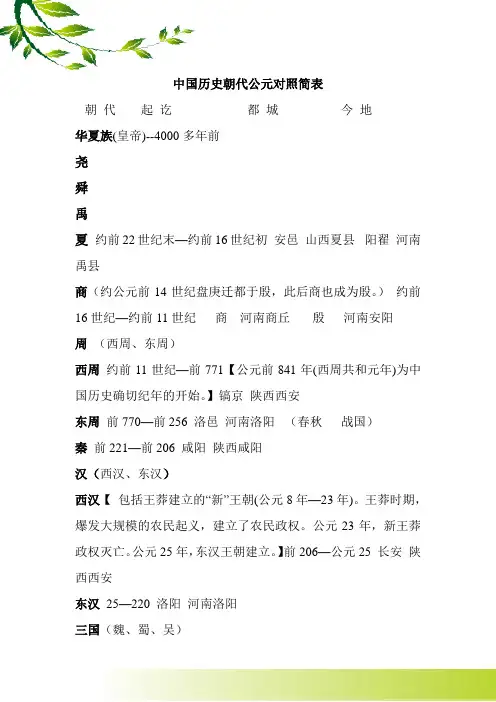 中国历史朝代公元对照表