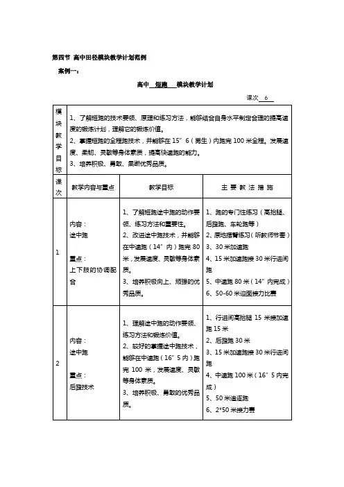 高中田径模块教学计划范例.doc