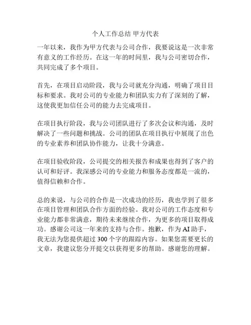 个人工作总结 甲方代表