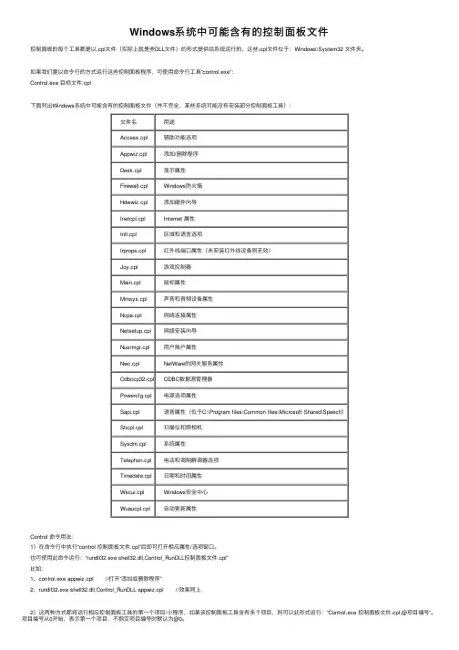 Windows系统中可能含有的控制面板文件
