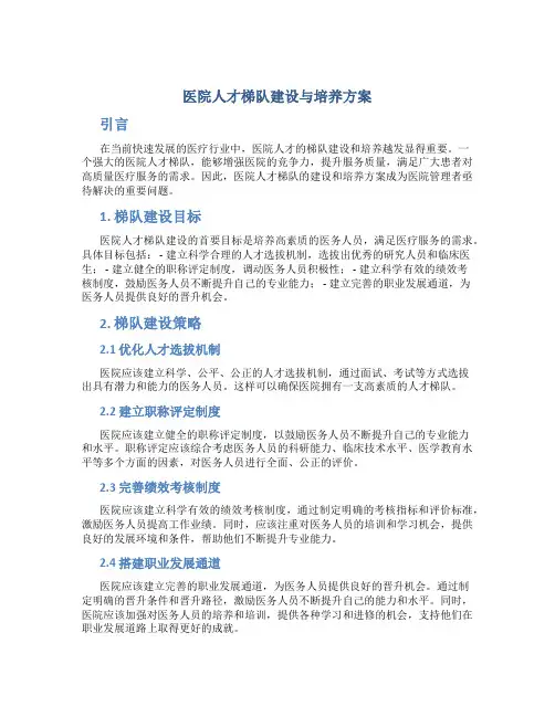 医院人才梯队建设与培养方案