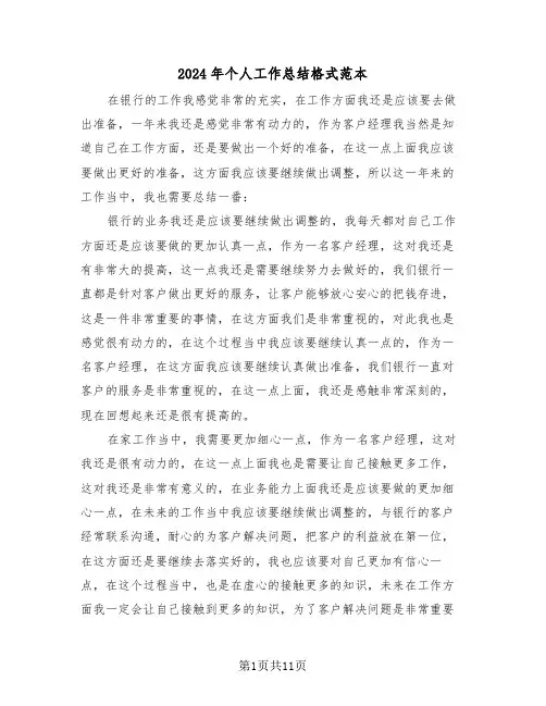 2024年个人工作总结格式范本（6篇）
