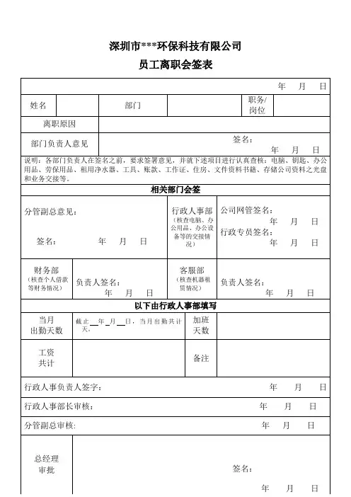 员工离职会签表