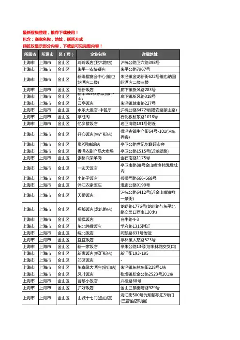 新版上海市上海市金山区酒店餐饮企业公司商家户名录单联系方式地址大全321家