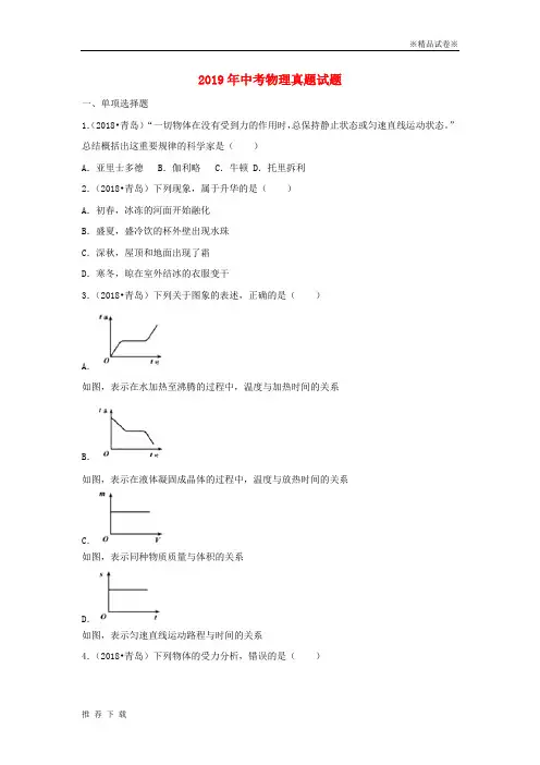 精品2019年中考物理真题试题(含解析) 新人教版