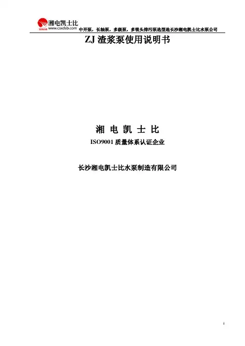 湘电凯士比水泵ZJ渣浆泵使用说明书