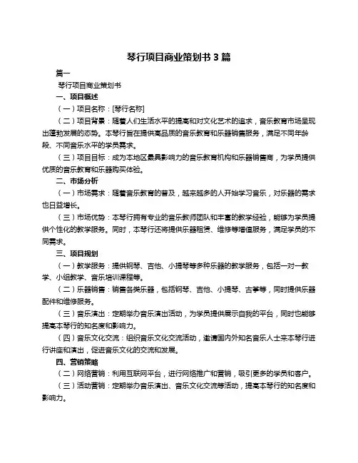 琴行项目商业策划书3篇
