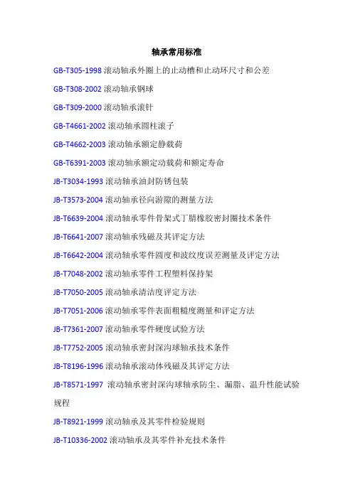 轴承常用标准