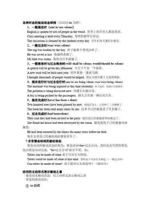 (完整版)各种时态的被动语态举例