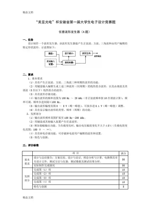 (整理)历年安徽省电子设计大赛竞赛题目.