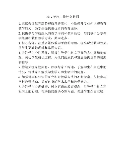 2019年度工作计划教师