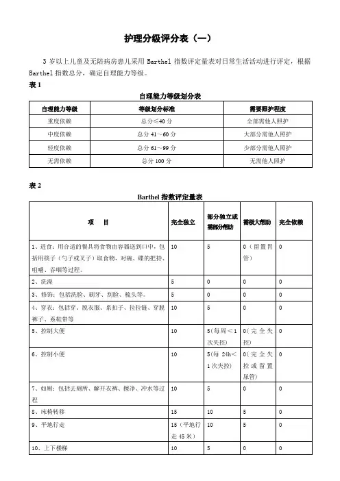 护理分级评分表